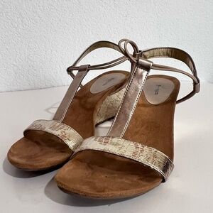 Style & Co. Mulan Gold & Bronze Faux Reptile Dressy Wedge T Strap Sandal 7.5